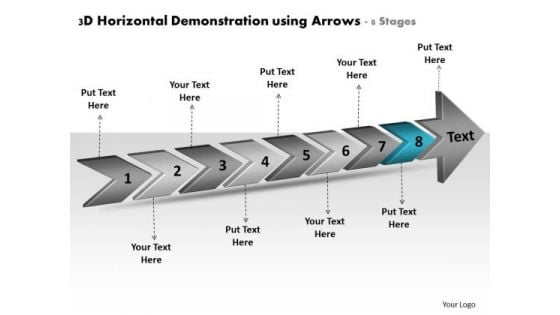 3d Horizontal Demonstration Using Arrows 8 Stages Flowchart Programs PowerPoint Slides