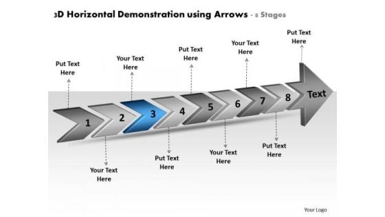 3d Horizontal Demonstration Using Arrows 8 Stages Make Flowchart PowerPoint Templates