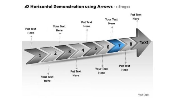 3d Horizontal Demonstration Using Arrows 8 Stages Manufacturing Process Flow Chart PowerPoint Slides