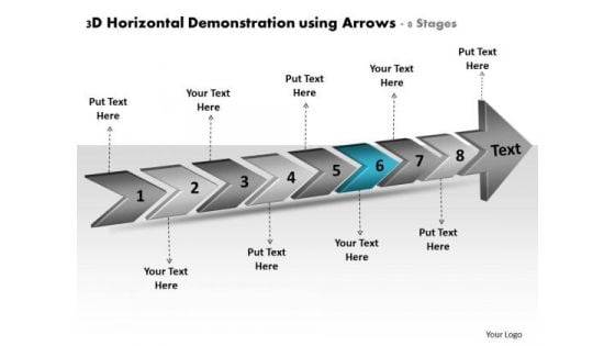 3d Horizontal Demonstration Using Arrows 8 Stages Planning Flow Chart PowerPoint Templates