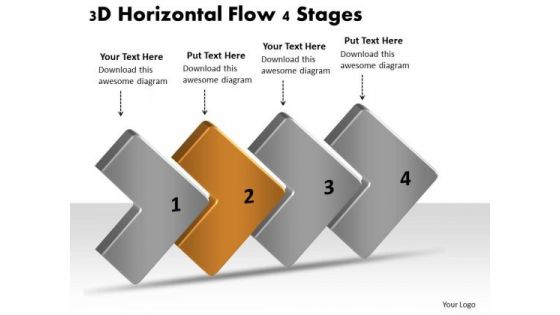 3d Horizontal Flow 4 Stages Ppt Chart Creator Free PowerPoint Templates