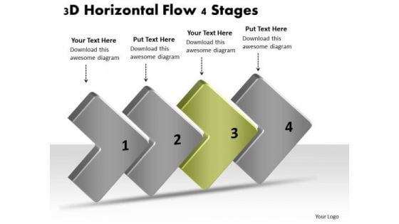 3d Horizontal Flow 4 Stages Ppt Free Chart Slides PowerPoint