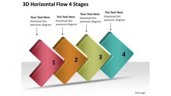 3d Horizontal Flow 4 Stages Proto Typing PowerPoint Slides