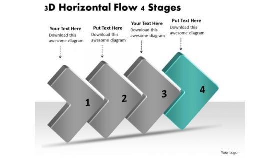 3d Horizontal Flow 4 Stages Visio Flowchart Templates PowerPoint