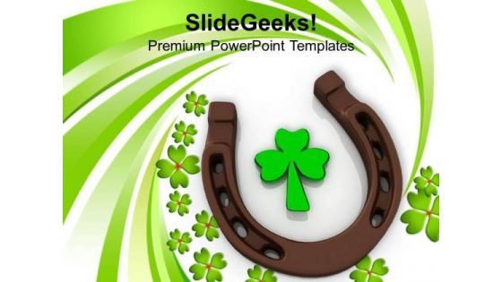 3d Horse Shoes And Clover Leaf Celebration PowerPoint Templates Ppt Backgrounds For Slides 0313