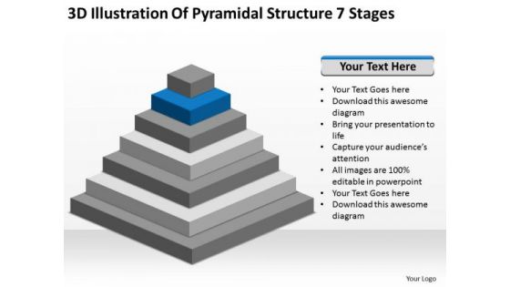 3d Illustration Of Pyramidial Structure 7 Stages Sales Business Plan PowerPoint Templates