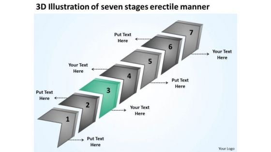 3d Illustration Of Seven Stages Erectile Manner Ppt Business Plan Write PowerPoint Slides