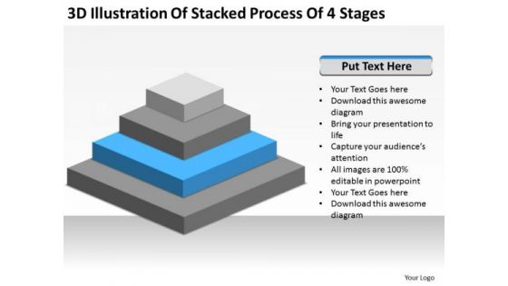 3d Illustration Of Stacked Process 4 Stages Business Plan PowerPoint Slides