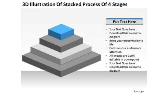 3d Illustration Of Stacked Process 4 Stages Ppt Small Business Planning PowerPoint Slides