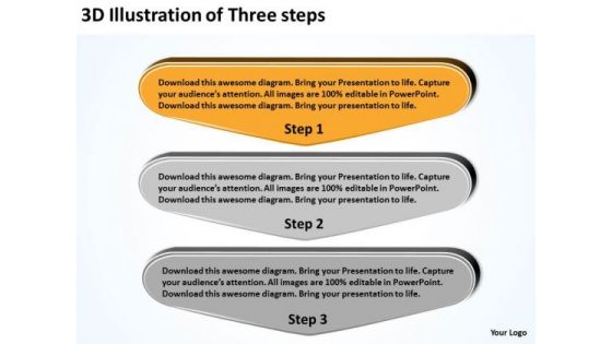 3d Illustration Of Three Steps Easy Business Plans PowerPoint Slides