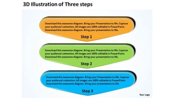 3d Illustration Of Three Steps Planning Flow Chart PowerPoint Templates