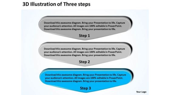 3d Illustration Of Three Steps Ppt Business Plan Template Pages PowerPoint Slides