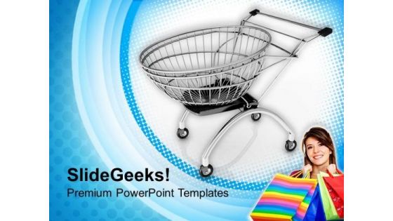 3d Image Of Lady With Shoping Cart PowerPoint Templates Ppt Backgrounds For Slides 0713