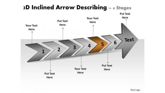 3d Inclined Arrow Describing 6 Stages Basic Process Flow Chart PowerPoint Templates