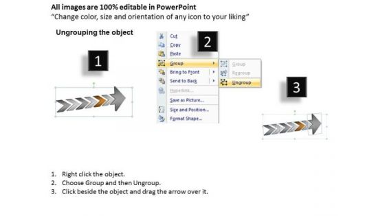 3d Inclined Arrow Describing 6 Stages Basic Process Flow Chart PowerPoint Templates