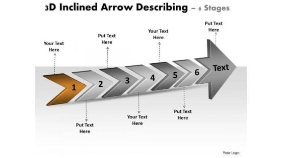 3d Inclined Arrow Describing 6 Stages Diagram Of Business Plan PowerPoint Templates