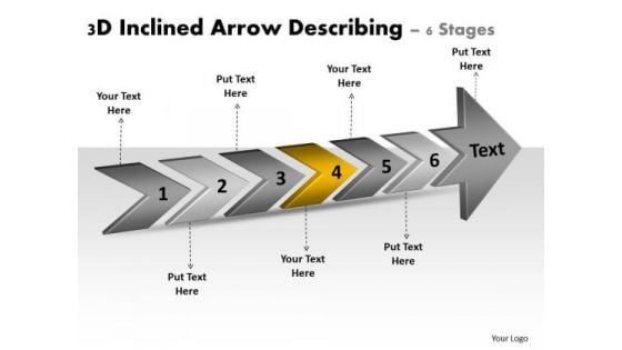 3d Inclined Arrow Describing 6 Stages Strategic Planning Flow Chart PowerPoint Templates