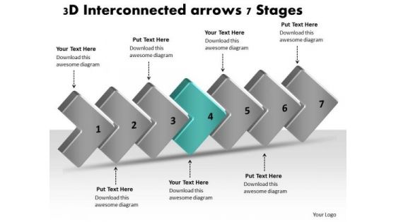 3d Interconnected Arrows 7 Stages Business Process Flow Charts Samples PowerPoint Slides