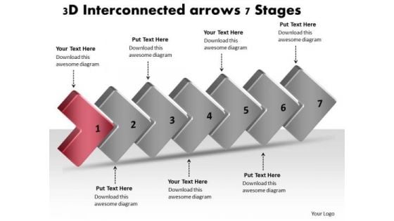 3d Interconnected Arrows 7 Stages Business Work Flow Chart PowerPoint Templates