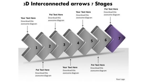 3d Interconnected Arrows 7 Stages Create Flow Charts PowerPoint Slides