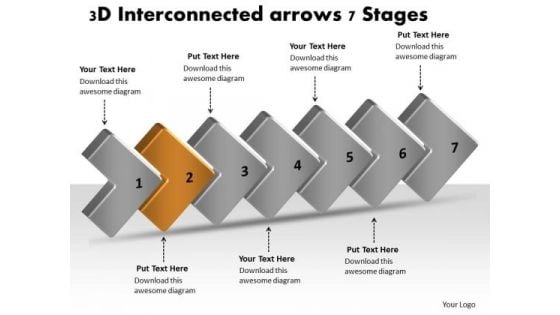 3d Interconnected Arrows 7 Stages Ppt Flowchart Examples PowerPoint Slides