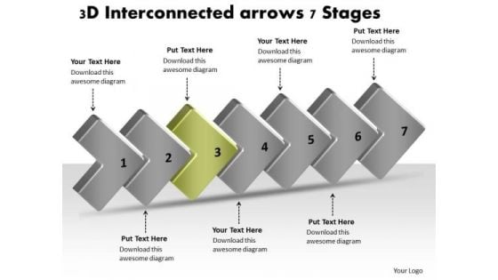 3d Interconnected Arrows 7 Stages Process Flow Charts Samples PowerPoint Slides