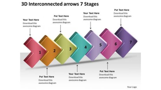 3d Interconnected Arrows 7 Stages Proto Typing PowerPoint Slides