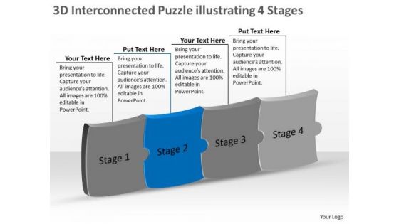 3d Interconnected Puzzle Illustrating 4 Stages Flow Charts Vision PowerPoint Templates