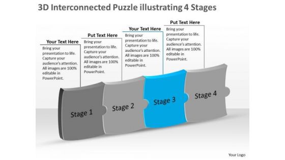 3d Interconnected Puzzle Illustrating 4 Stages Ppt Process Flow Chart Examples PowerPoint Templates