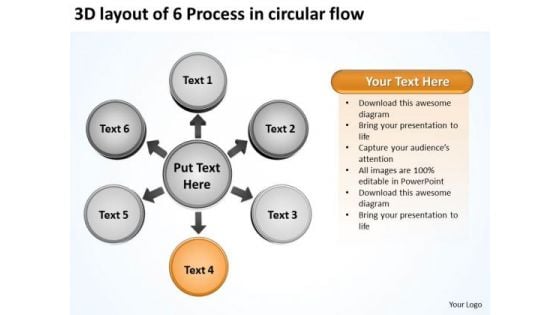 3d Layout Of 6 Process In Circular Flow Diagram PowerPoint Templates