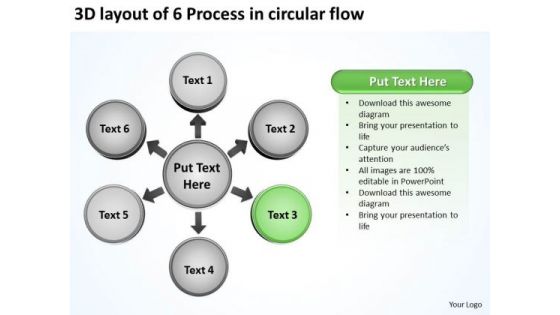 3d Layout Of 6 Process In Circular Flow Relative Cycle Arrow PowerPoint Slides