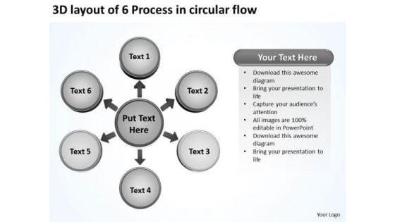 3d Layout Of 6 Process In Circular Flow Venn PowerPoint Slides