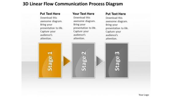 3d Linear Flow Communication Process Diagram Boutique Business Plan PowerPoint Templates