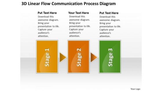 3d Linear Flow Communication Process Diagram Business Tech Support PowerPoint Slides