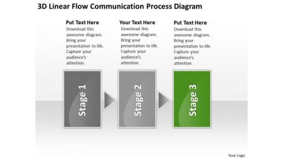 3d Linear Flow Communication Process Diagram Ppt How To Wright Business Plan PowerPoint Slides