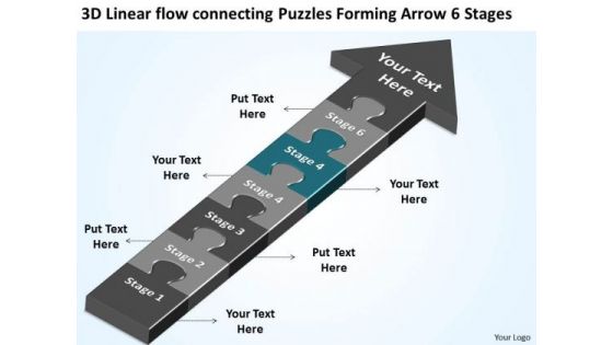 3d Linear Flow Connecting Puzzles Forming Arrow 6 Stages Busniess Plan PowerPoint Slides