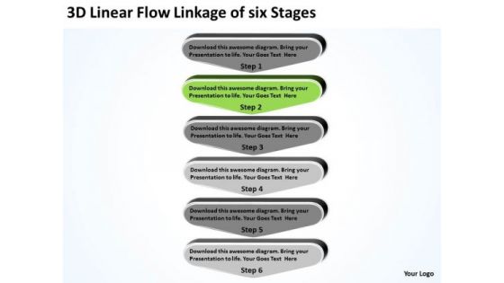 3d Linear Flow Linkage Of Six Stages Business Plan Contents PowerPoint Slides