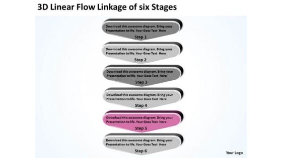 3d Linear Flow Linkage Of Six Stages Create Business Plan Free PowerPoint Templates