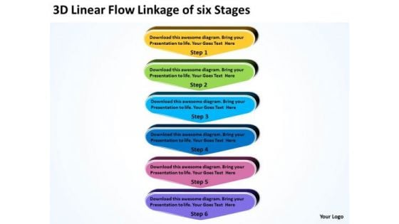 3d Linear Flow Linkage Of Six Stages Planning Chart PowerPoint Templates