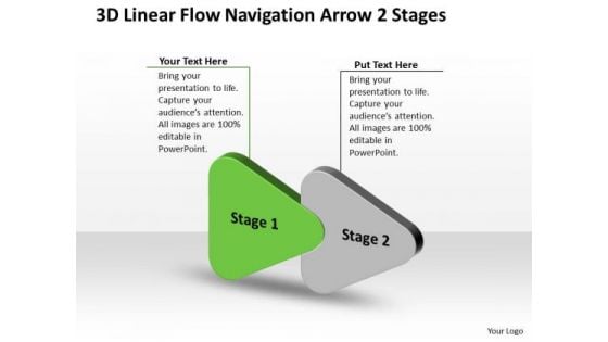 3d Linear Flow Navigation Arrow 2 Stages Ppt Customer Tech Support PowerPoint Slides