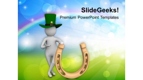 3d Man And Lucky Horseshoe PowerPoint Templates Ppt Backgrounds For Slides 0313