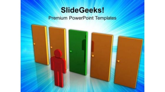 3d Man Choosing Between The Doors Success PowerPoint Templates Ppt Backgrounds For Slides 0113