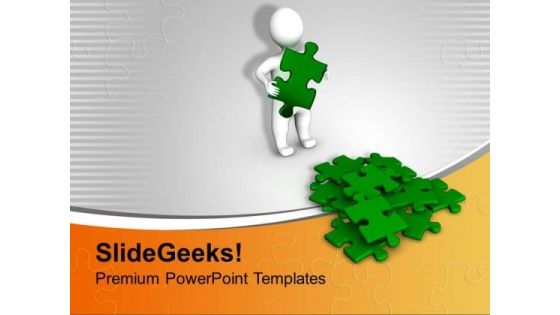 3d Man Completing Puzzles Business Concept PowerPoint Templates Ppt Backgrounds For Slides 0113