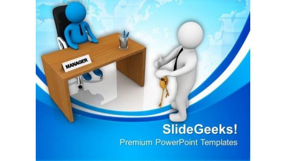 3d Man Giving Keys To Manager PowerPoint Templates Ppt Backgrounds For Slides 0813