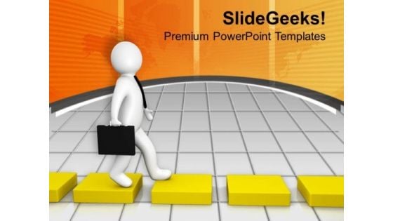 3d Man Going On Yellow Cube Way PowerPoint Templates Ppt Backgrounds For Slides 0213