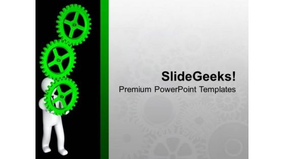 3d Man Holding Gear Wheels PowerPoint Templates Ppt Backgrounds For Slides 0713