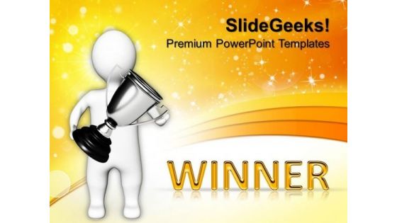 3d Man Holding Silver Trophy Competition PowerPoint Templates And PowerPoint Themes 1012