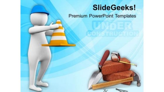 3d Man Holding Traffic Cone PowerPoint Templates Ppt Backgrounds For Slides 0813