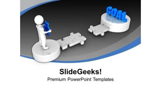 3d Man Holds Puzzle To Reach Goal PowerPoint Templates Ppt Backgrounds For Slides 0113