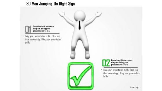 3d Man Jumping On Right Sign PowerPoint Templates